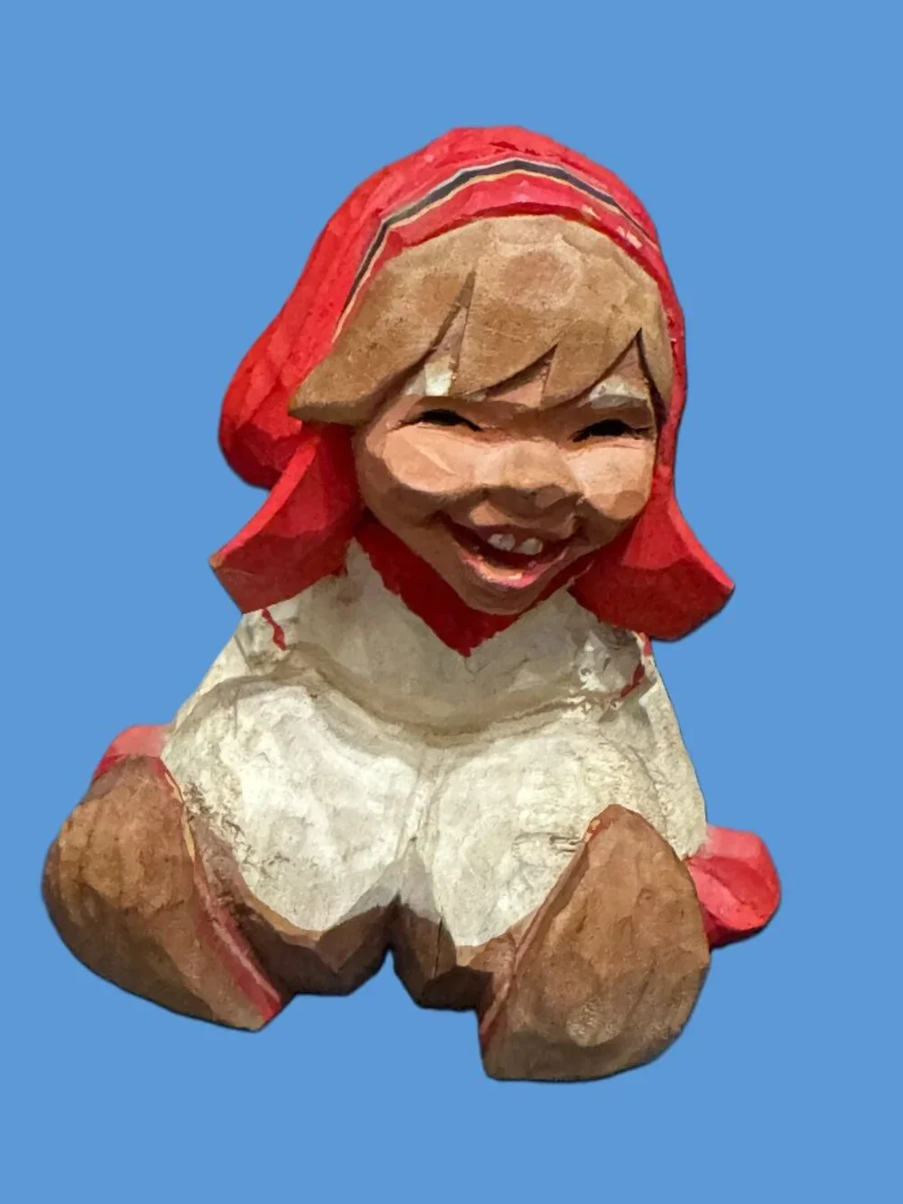 Henning Norway Hand Carved Wood Folk Art Sámi Girl Figurine, Vintage Circa 1970s